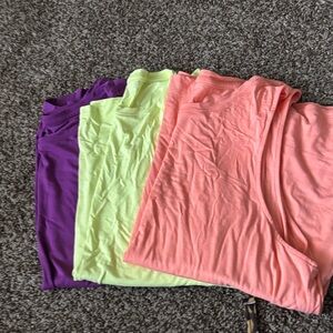 Set of Three Sleeveless Tops in Purple, Yellow, and Pink